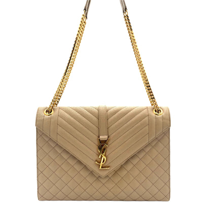 Saint Laurent Envelope Triquilt Large Shoulder Bag in Grained Leather
