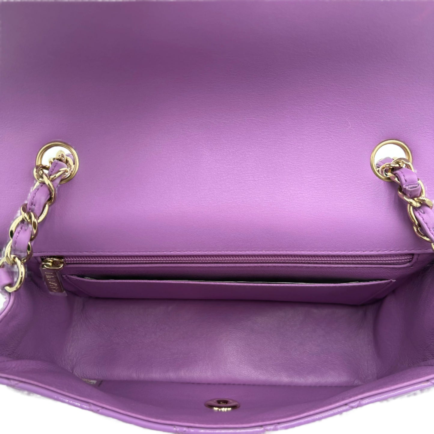 MIB 2019 Chanel Patent Quilted Mini Rectangular Flap Bag Purple