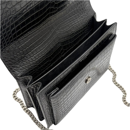 Saint Laurent Sunset Medium Croc-Embossed Crossbody Bag