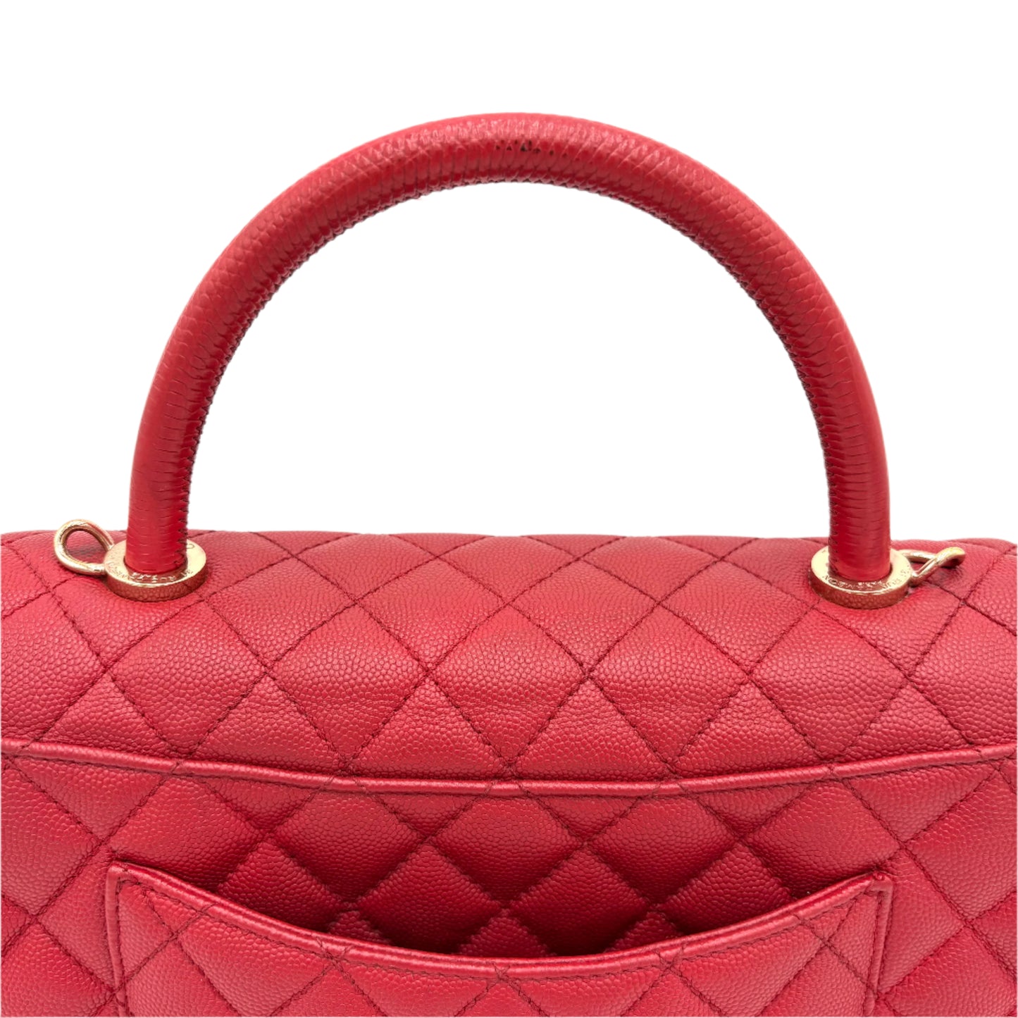 Chanel Coco Top Handle Small Lizard Trim Flap Bag