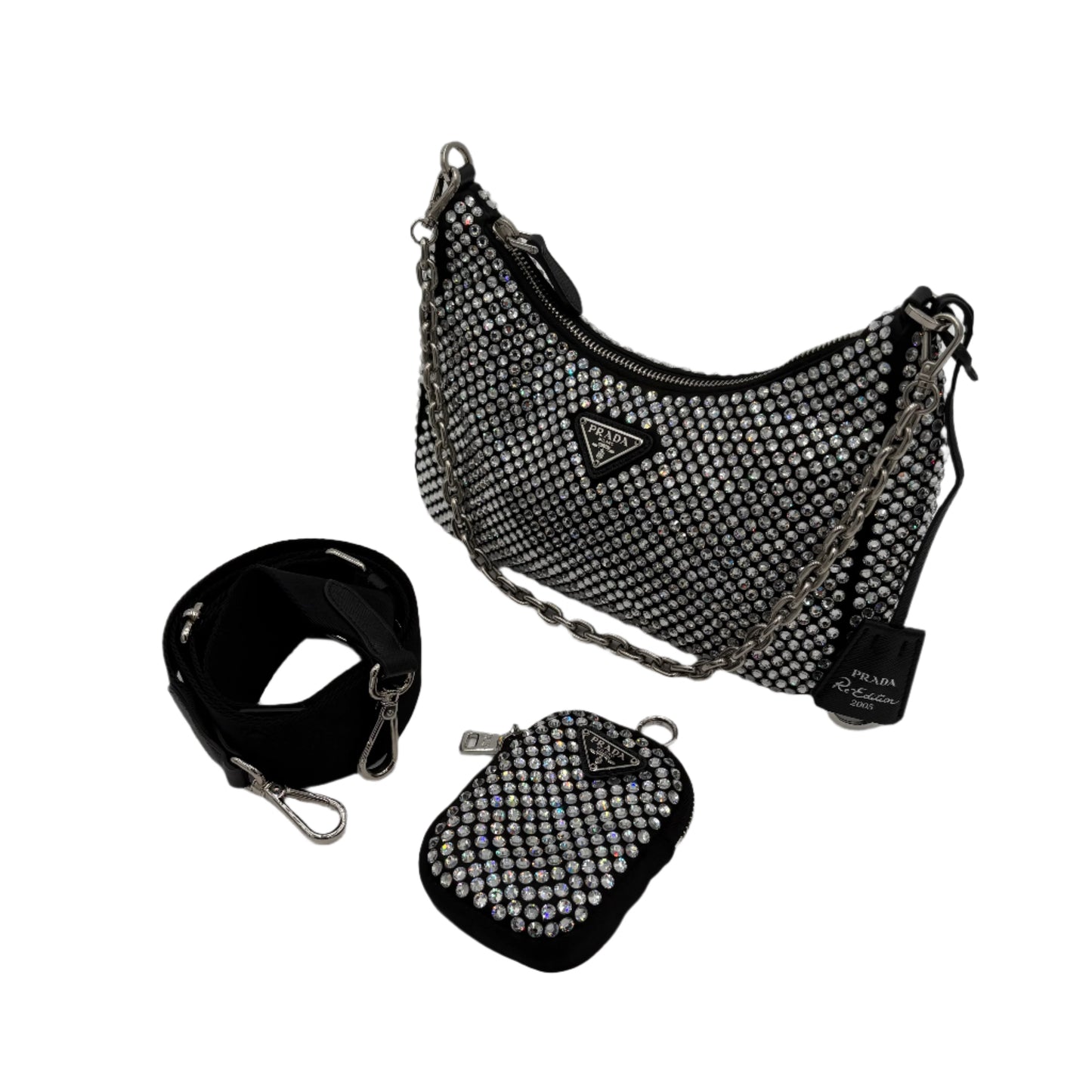 Prada Re-Edition 2005 Crystal Black Silk Crossbody