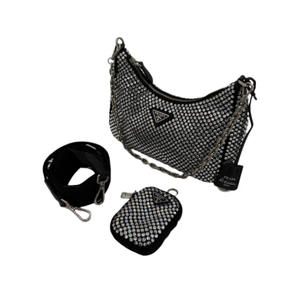 Prada Re-Edition 2005 Crystal Black Silk Crossbody