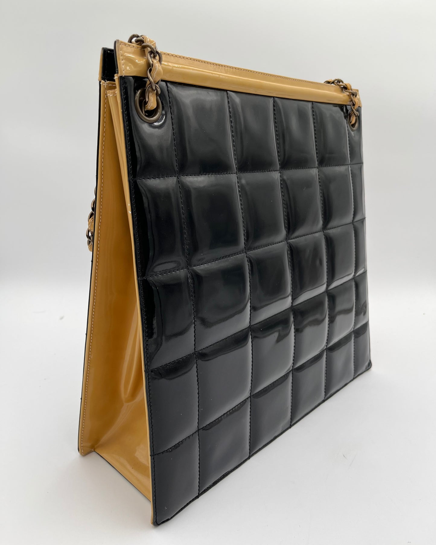 Vintage Chanel Patent Lrg Tote-Beige/Blk