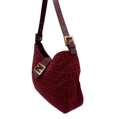 Vintage Fendi Red Zucchino Canvas Shoulder Bag