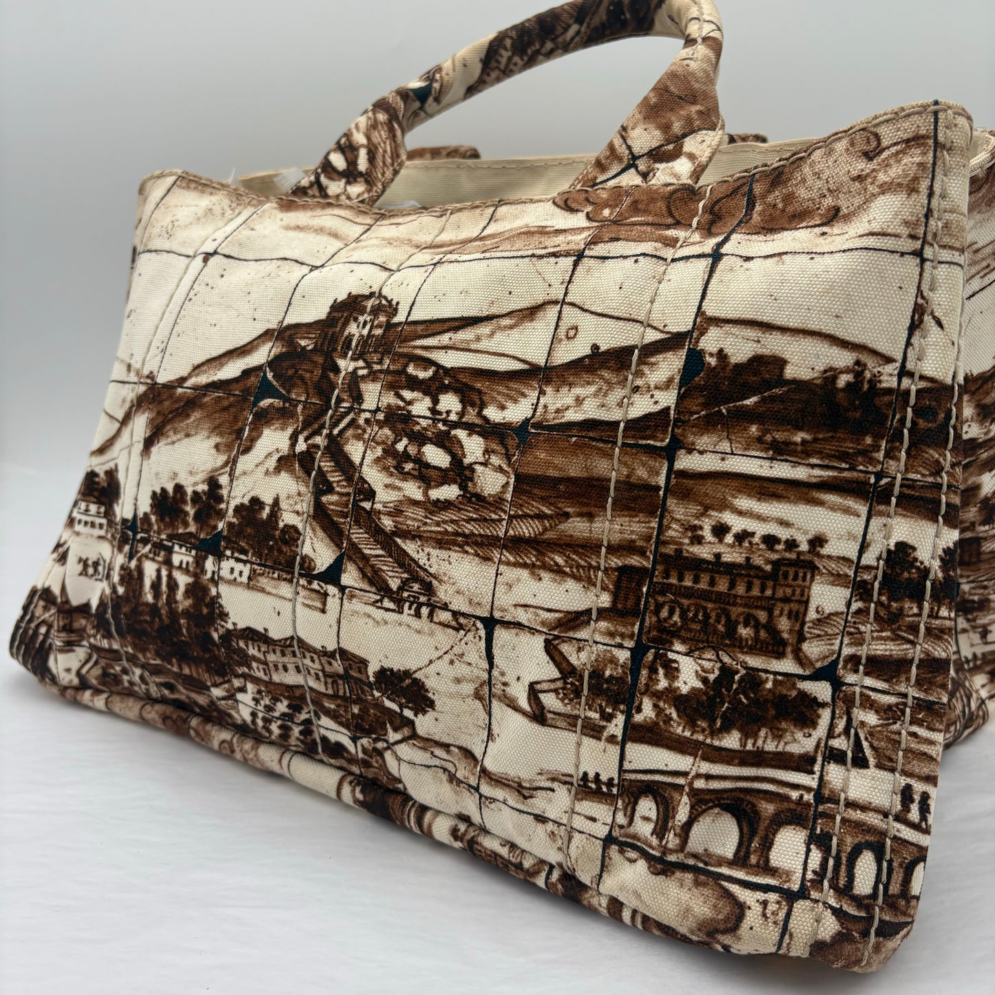 2010 Prada Brown/Tan Printed Canvas Tote