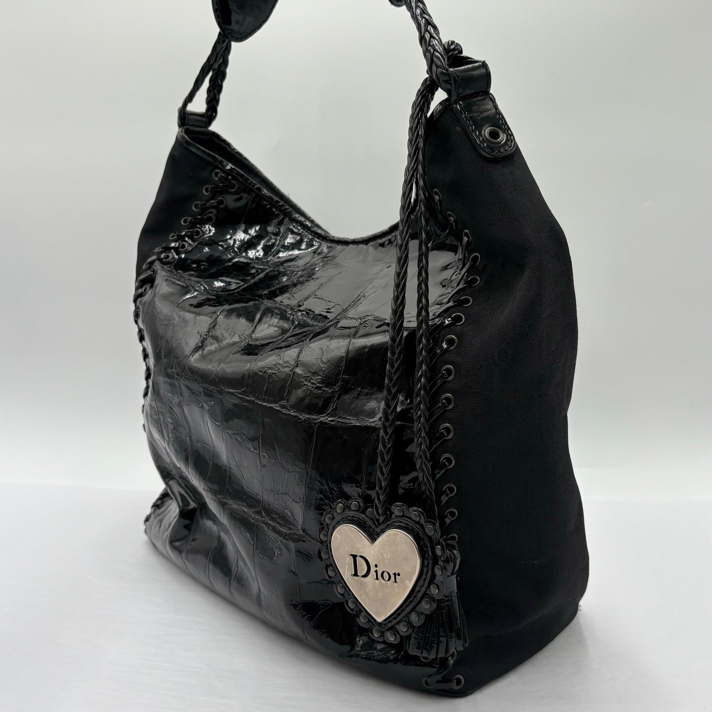 Christian Dior Patent Embossed Stitch Tote