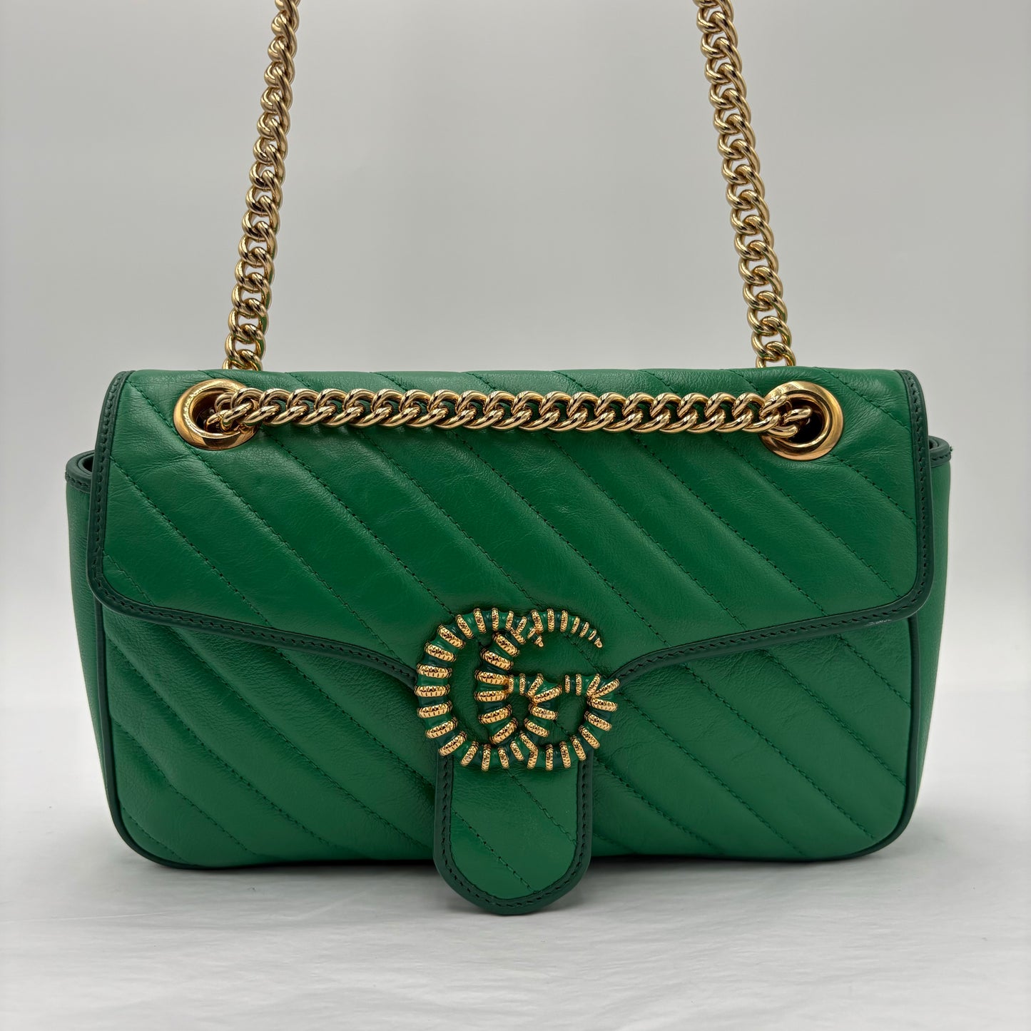 Gucci Diagonal Quilted Enamel Flap