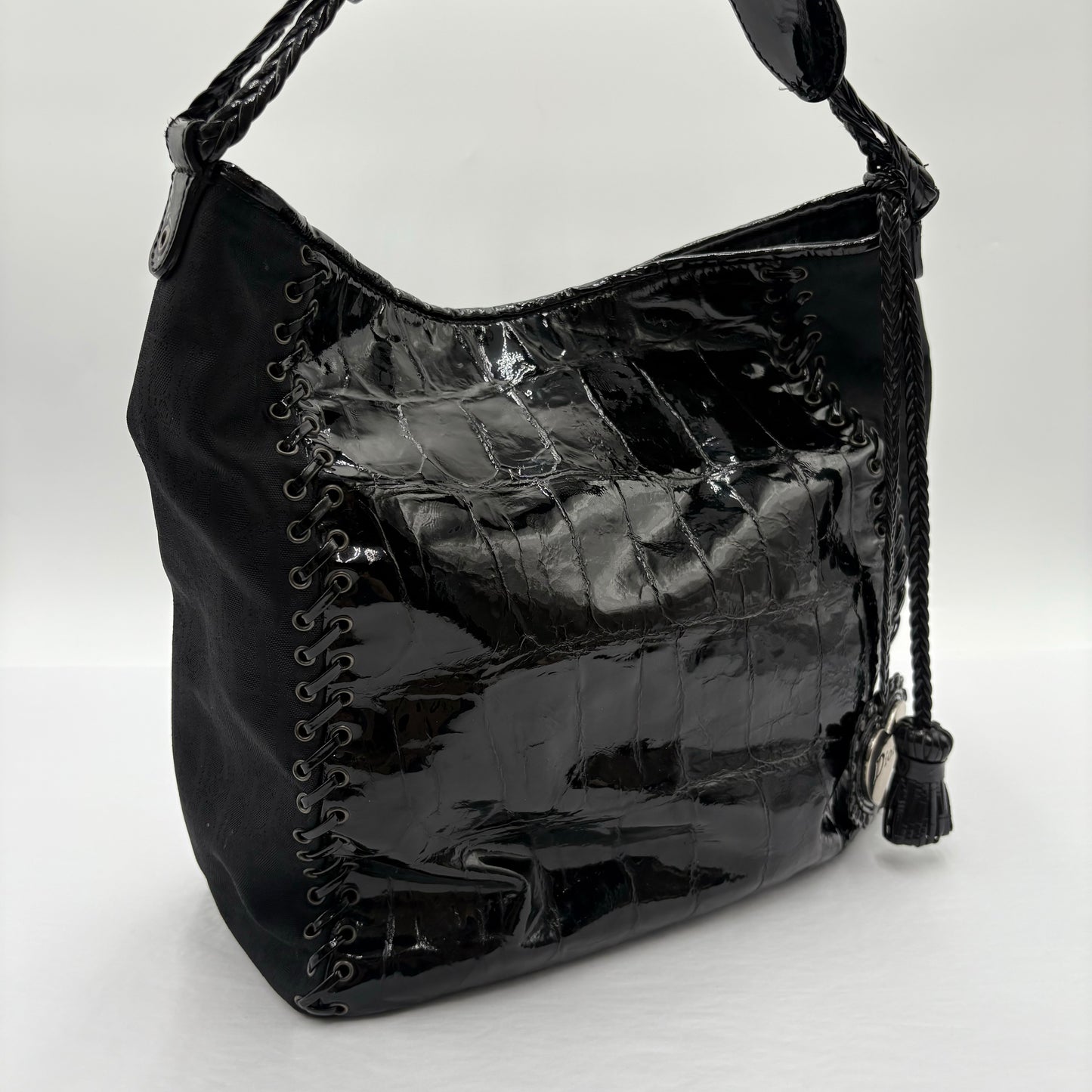 Christian Dior Patent Embossed Stitch Tote