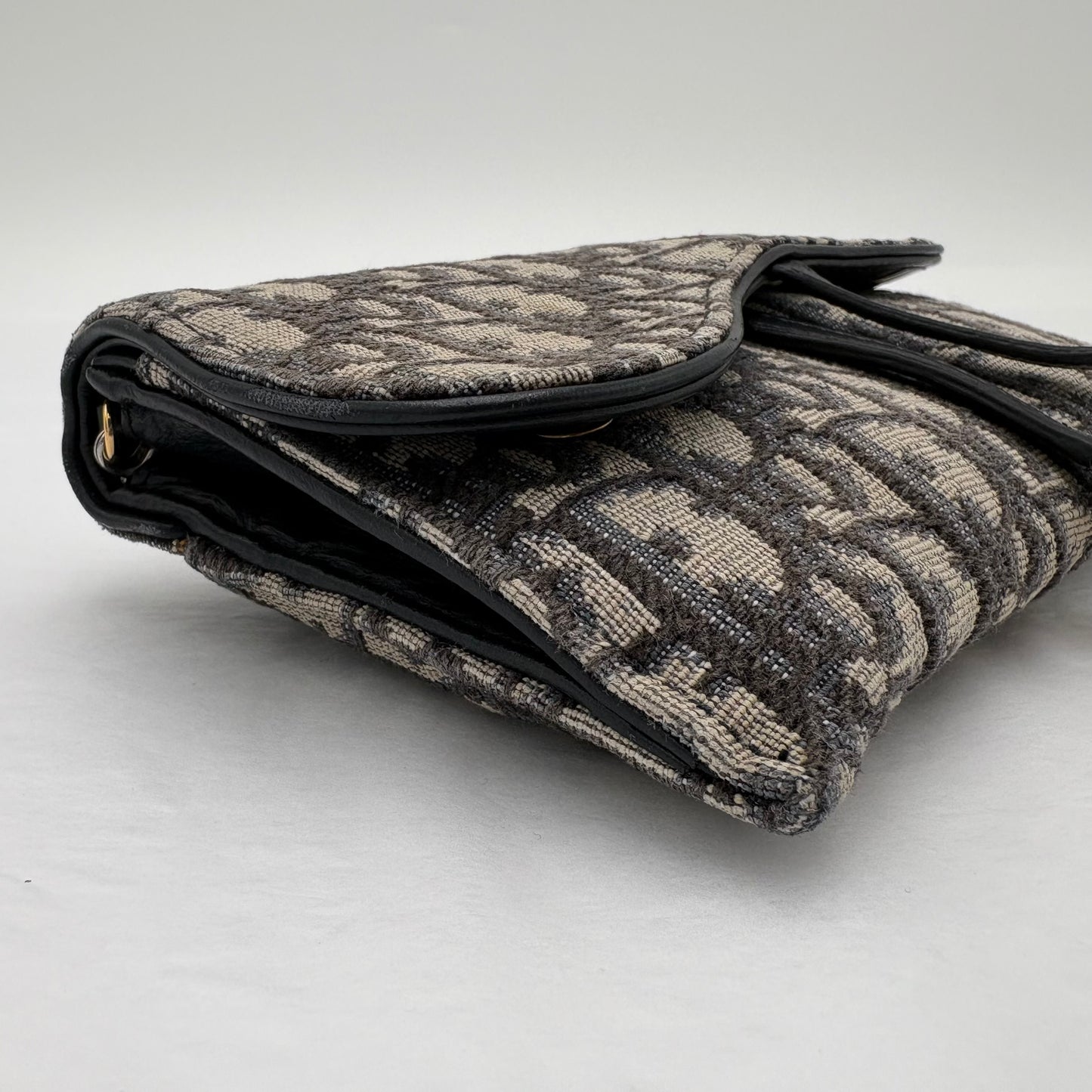 Christian Dior Saddle Pouch with Chain Blue Oblique Jacquard
