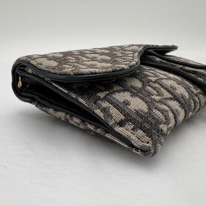 Christian Dior Saddle Pouch with Chain Blue Oblique Jacquard