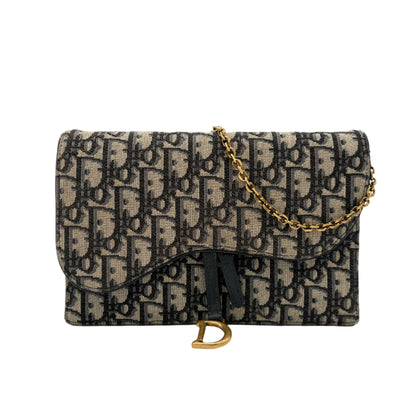 Saddle Pouch with Chain Blue Dior Oblique Jacquard