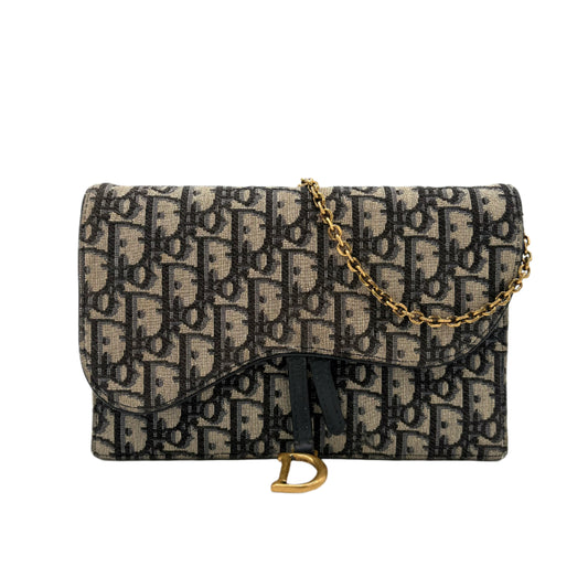 Saddle Pouch with Chain Blue Dior Oblique Jacquard