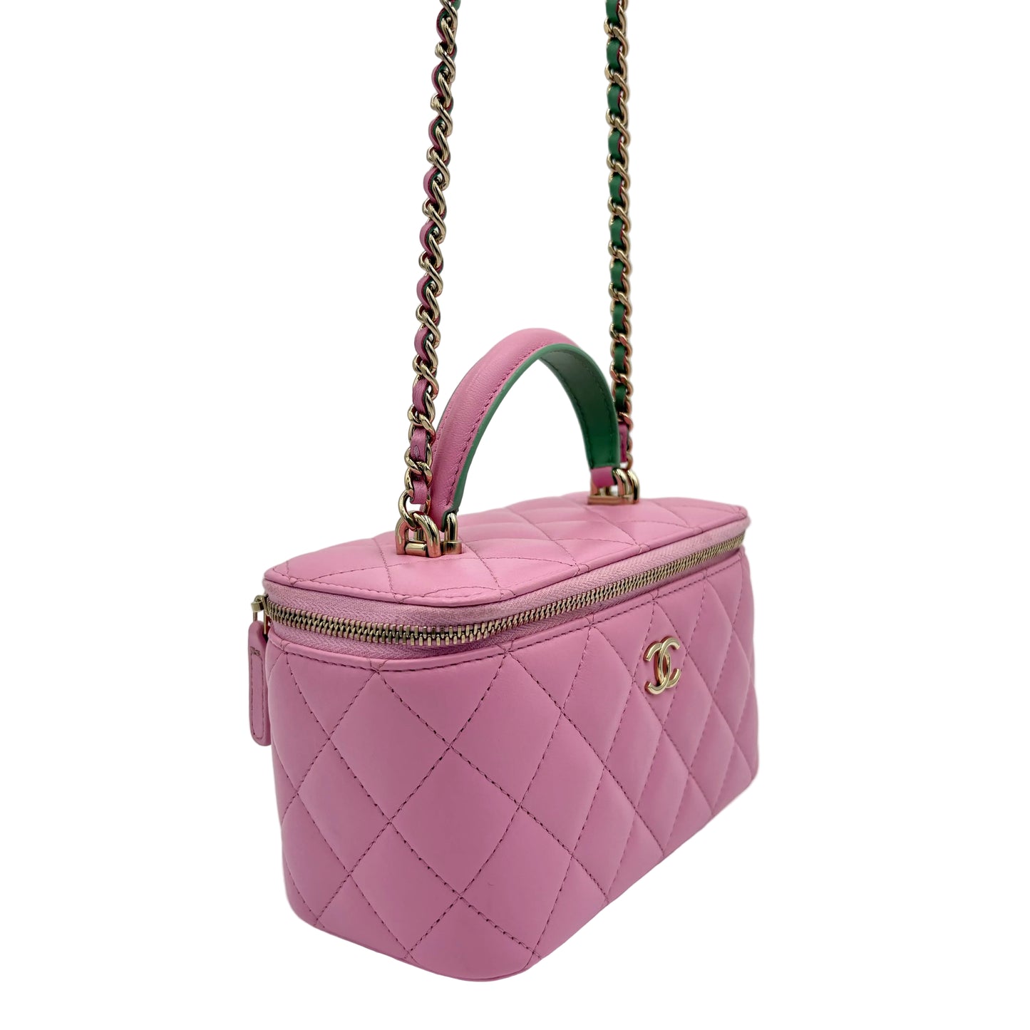 Chanel Tiny CC Link Quilted Top Handle Vanity Case