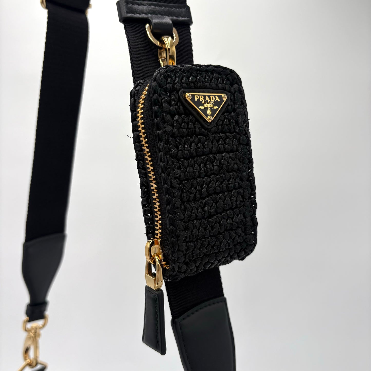 Prada Triangle Crochet Shoulder Bag Black