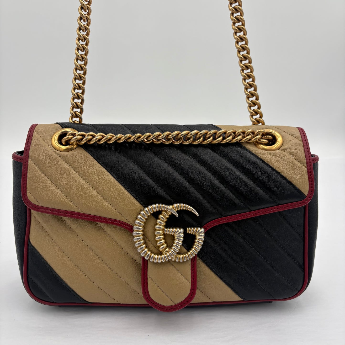 Gucci Marmont Flap Tricolor Diagonal Quilted Leather Bag