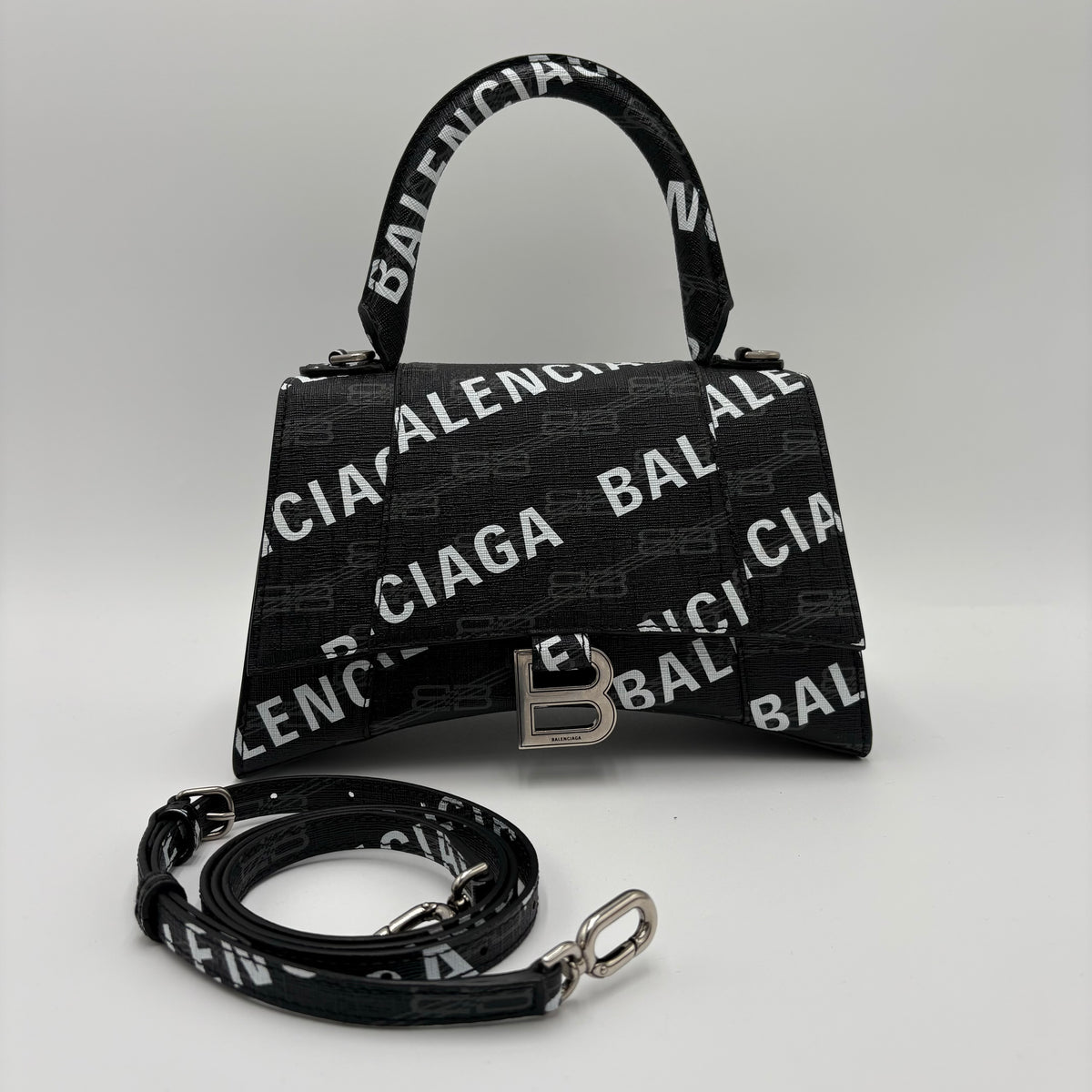 Balenciaga Logo Print Hourglass Bag