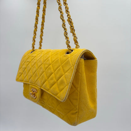 1991-1994 Chanel Medium Single Flap Yellow Denim