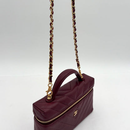 2026 Chanel Caviar Quilted Top Handle Slim Vanity With Chain