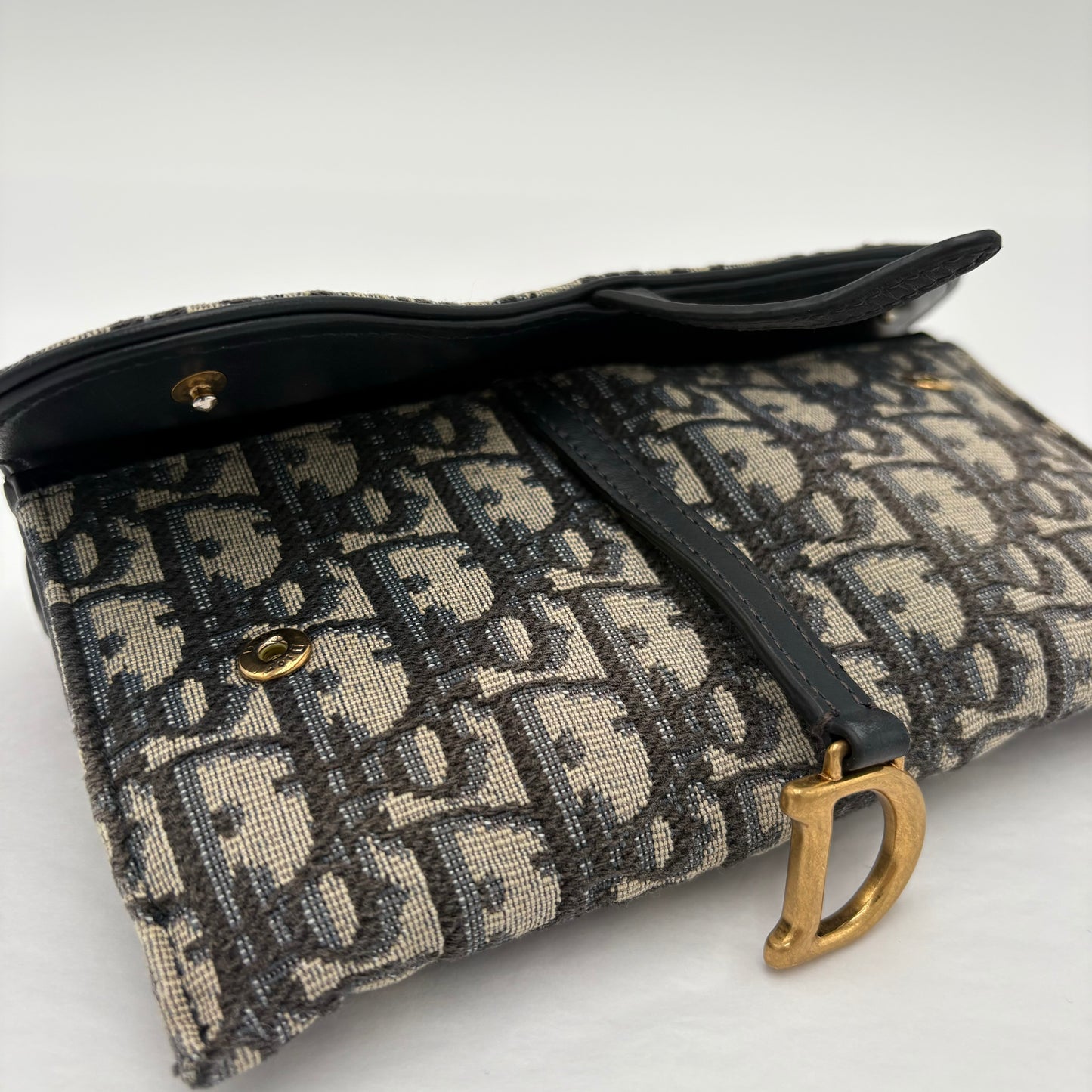 Christian Dior Saddle Pouch with Chain Blue Oblique Jacquard