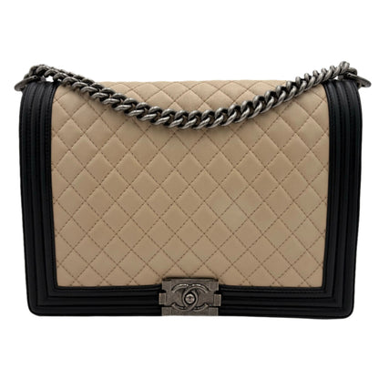 2012 Chanel Large Tan & Black Lambskin Boy Bag