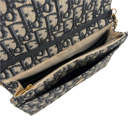 Saddle Pouch with Chain Blue Dior Oblique Jacquard