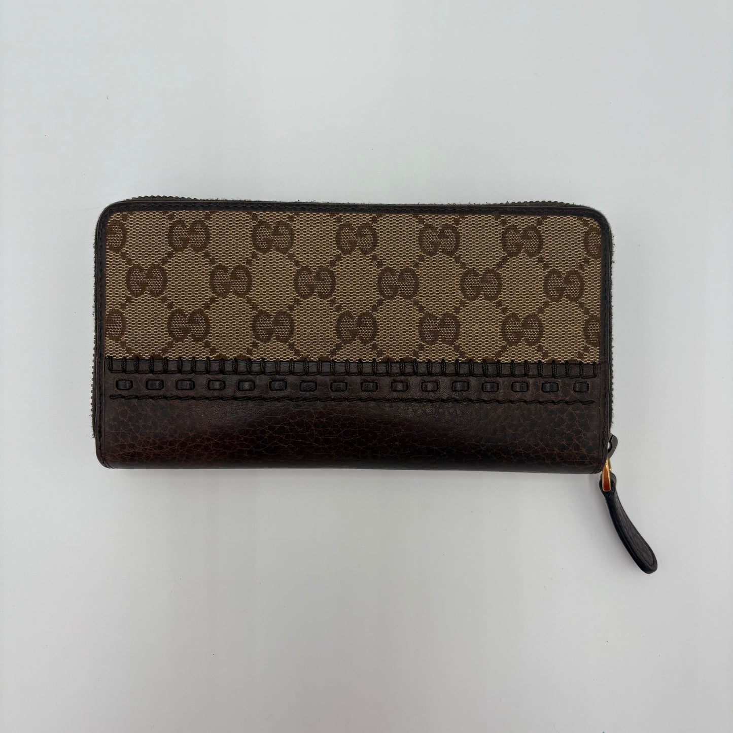 Gucci Canvas/Leather Stitch Zip Around Wallet