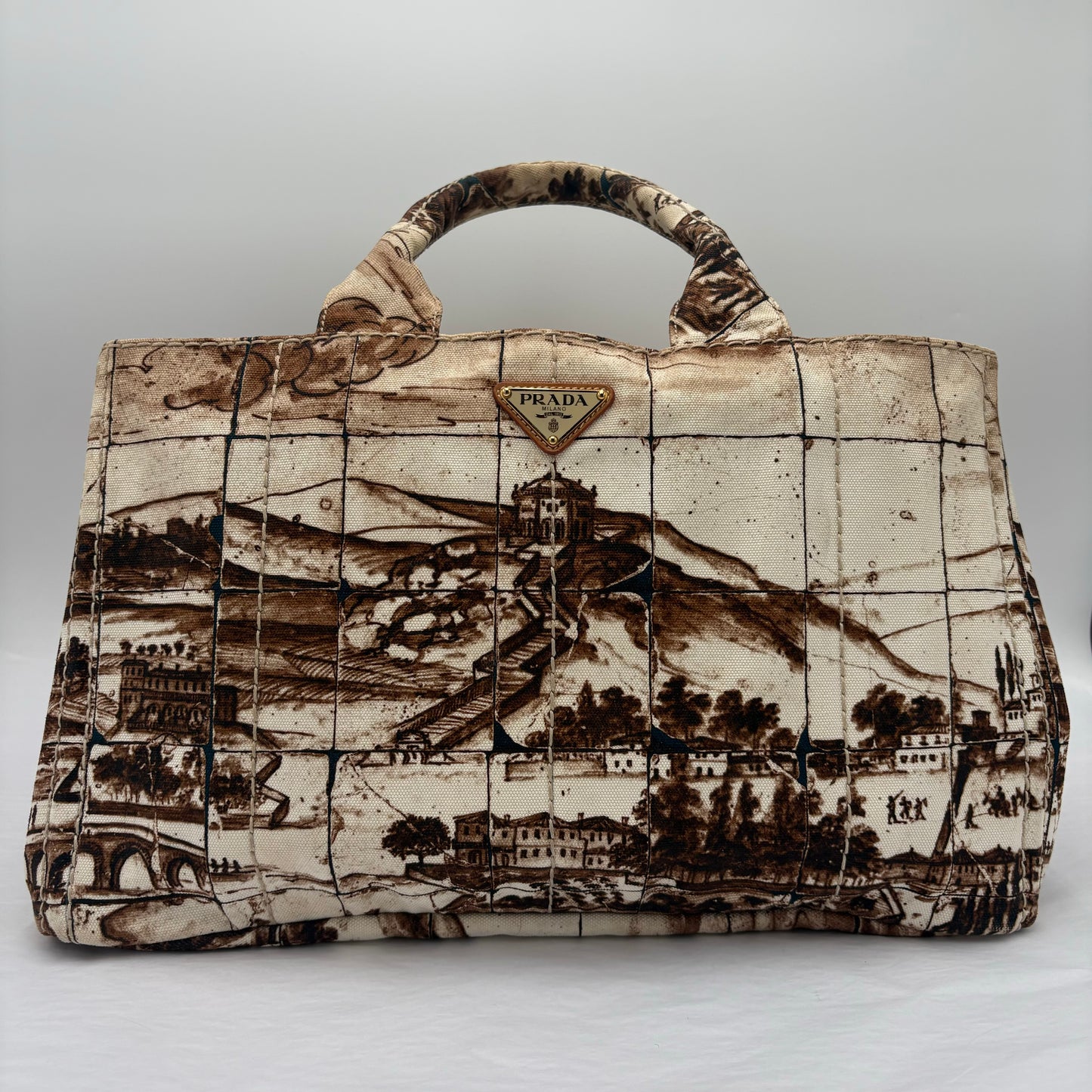 2010 Prada Brown/Tan Printed Canvas Tote