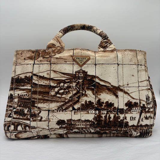2010 Prada Brown/Tan Printed Canvas Tote