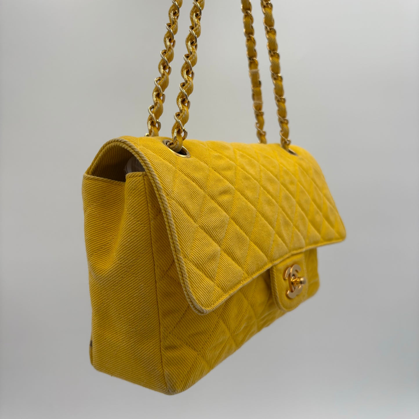 1991-1994 Chanel Medium Single Flap Yellow Denim