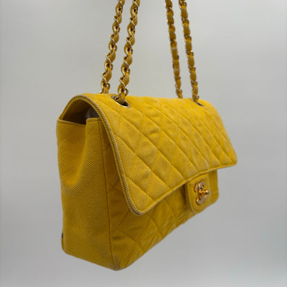 1991-1994 Chanel Medium Single Flap Yellow Denim