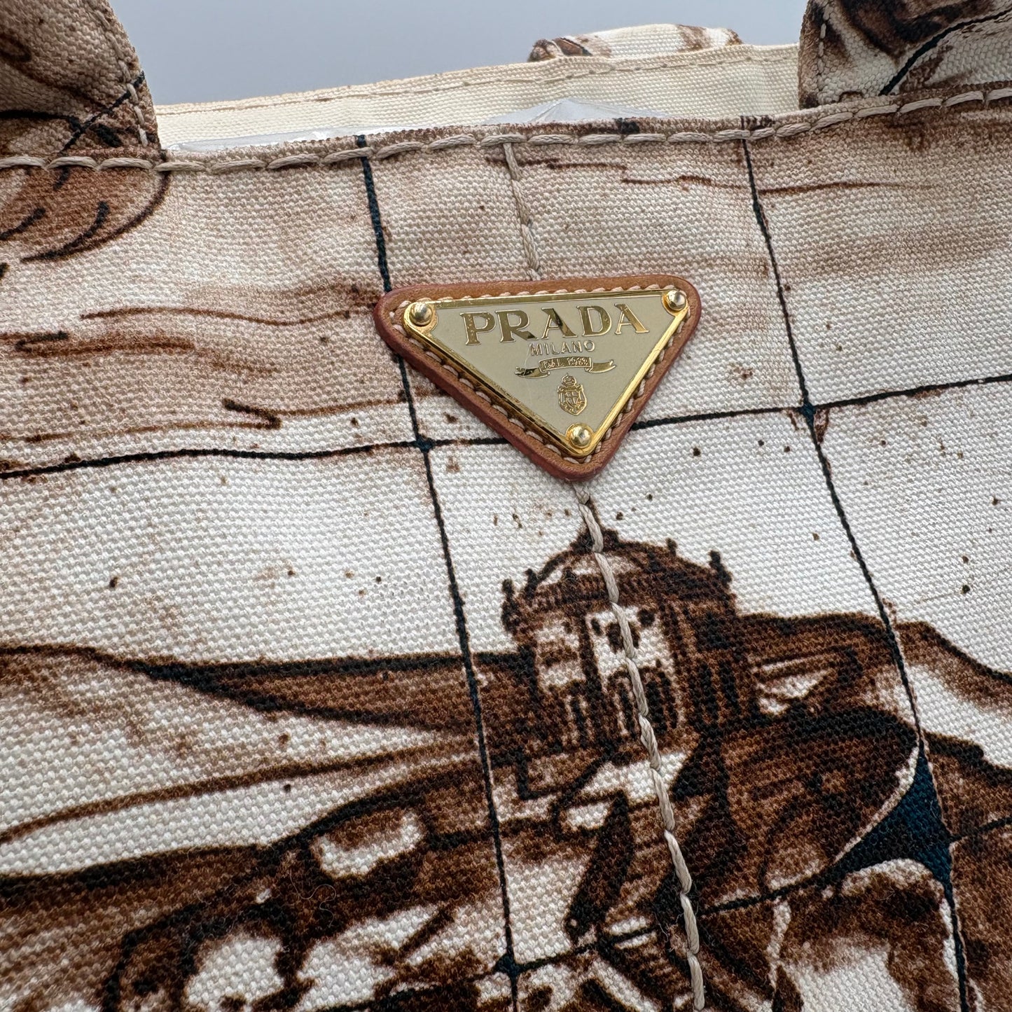 2010 Prada Brown/Tan Printed Canvas Tote
