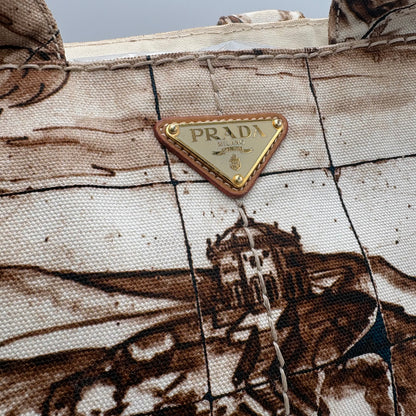 2010 Prada Brown/Tan Printed Canvas Tote