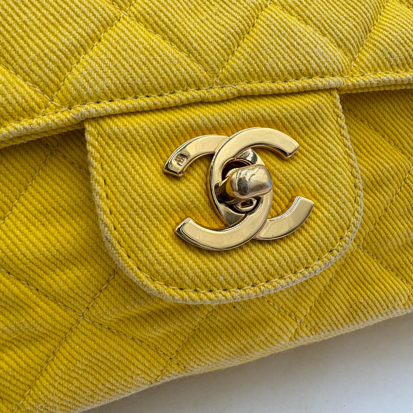 1991-1994 Chanel Medium Single Flap Yellow Denim