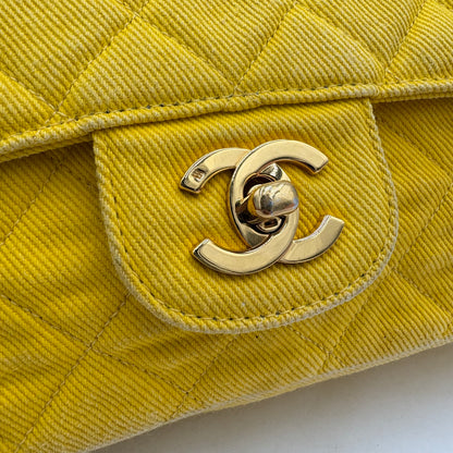 1991-1994 Chanel Medium Single Flap Yellow Denim