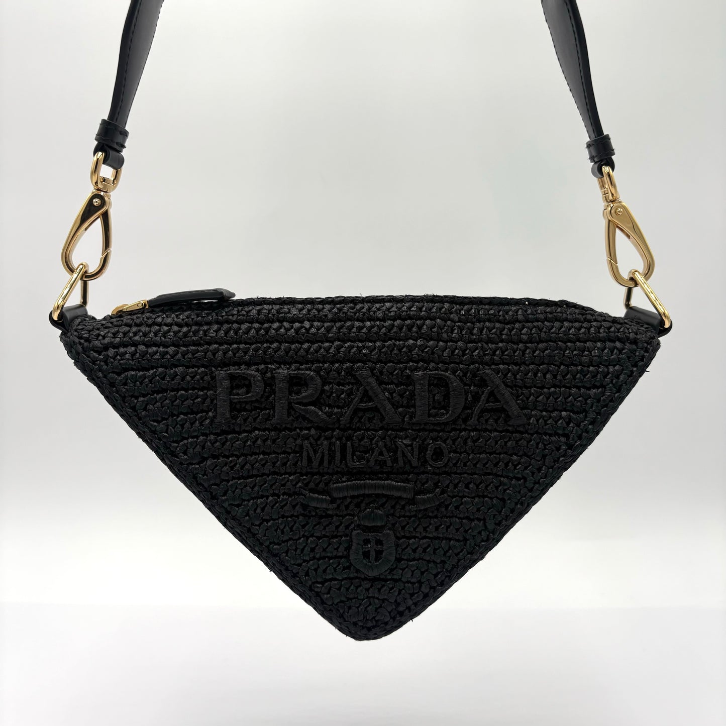 Prada Triangle Crochet Shoulder Bag Black