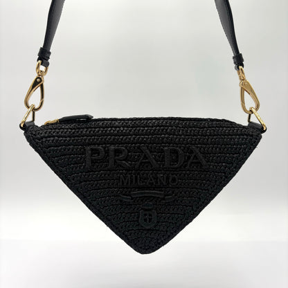 Prada Triangle Crochet Shoulder Bag Black