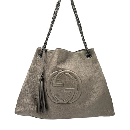 Gucci Soho Medium Leather Tote-Pewter