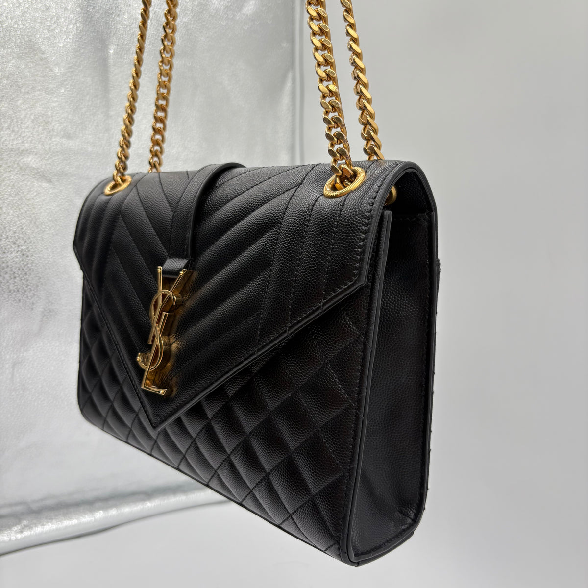 YSL Saint Laurent Quilted Triquilt Envelope Purse