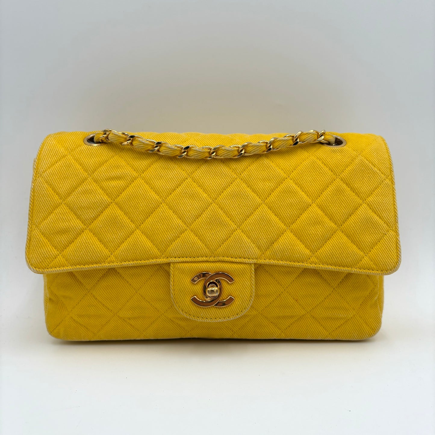 1991-1994 Chanel Medium Single Flap Yellow Denim