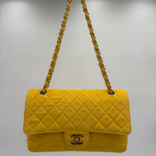 1991-1994 Chanel Medium Single Flap Yellow Denim