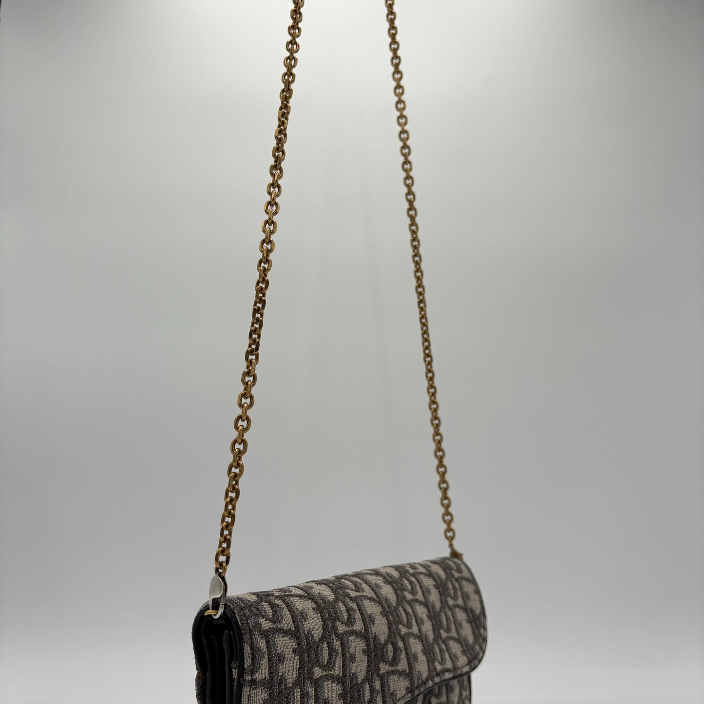 Christian Dior Saddle Pouch with Chain Blue Oblique Jacquard