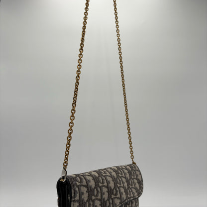 Christian Dior Saddle Pouch with Chain Blue Oblique Jacquard