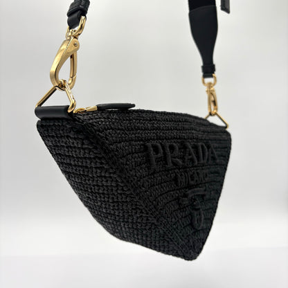 Prada Triangle Crochet Shoulder Bag Black
