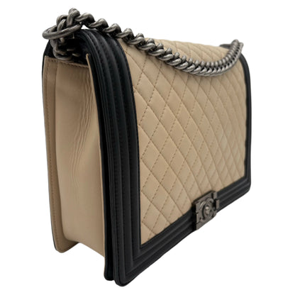 2012 Chanel Large Tan & Black Lambskin Boy Bag