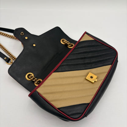Gucci Marmont Flap Tricolor Diagonal Quilted Leather Bag