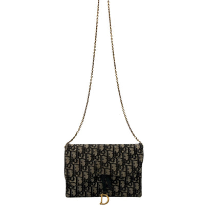 Saddle Pouch with Chain Blue Dior Oblique Jacquard