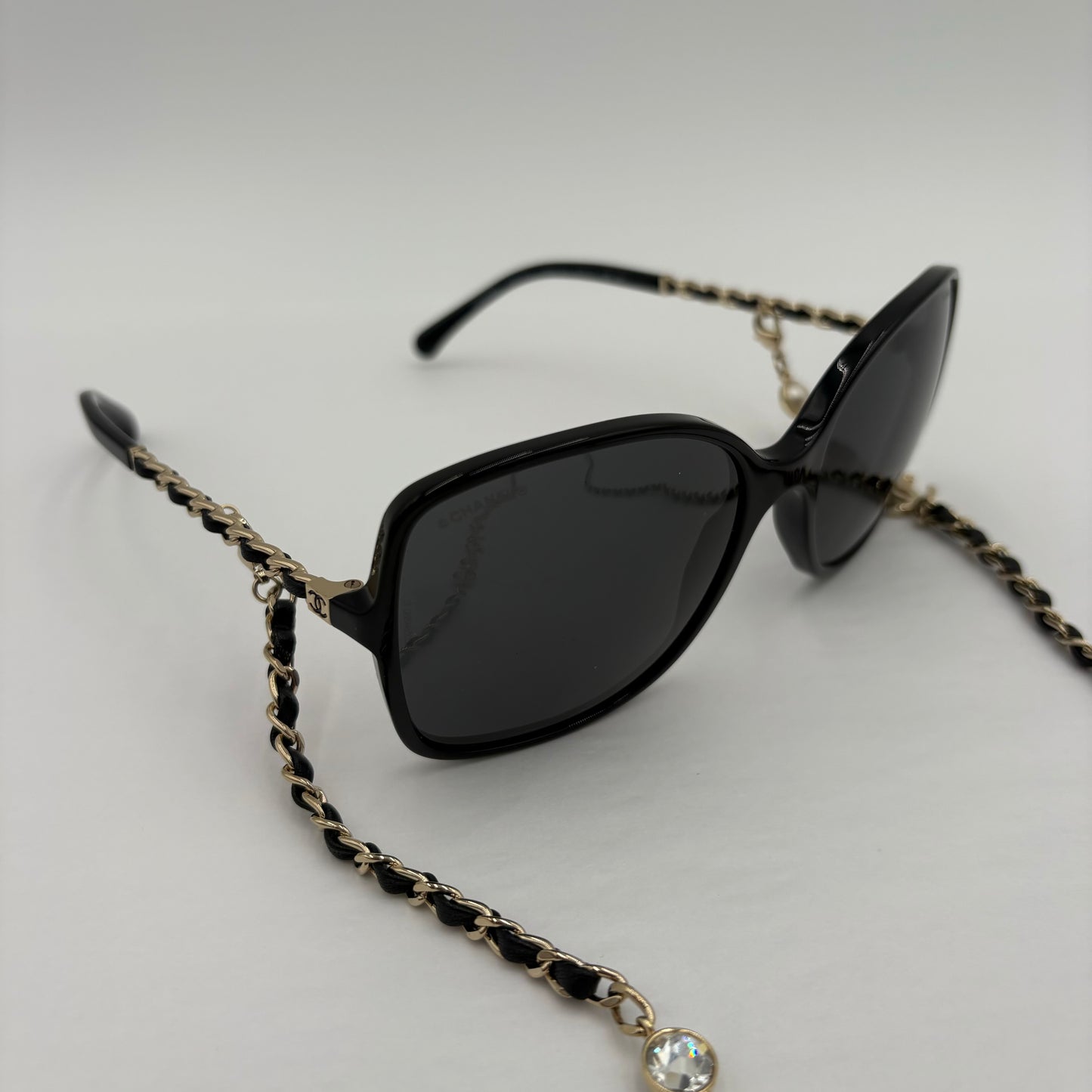 Chanel Chain & Leather Chain Oversize Sunglasses