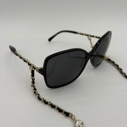 Chanel Chain & Leather Chain Oversize Sunglasses