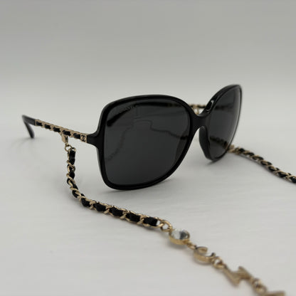 Chanel Chain & Leather Chain Oversize Sunglasses