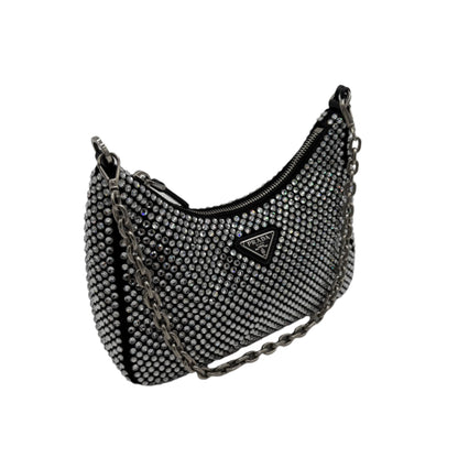 Prada Re-Edition 2005 Crystal Black Silk Crossbody